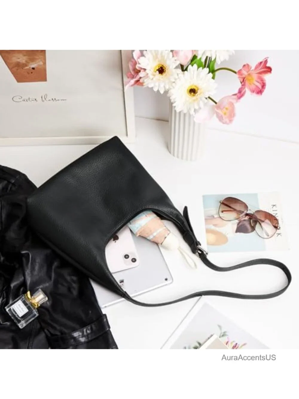 Crescent Tote Bag Women Vegan Leather Zipper Shoulder Purse Hobo